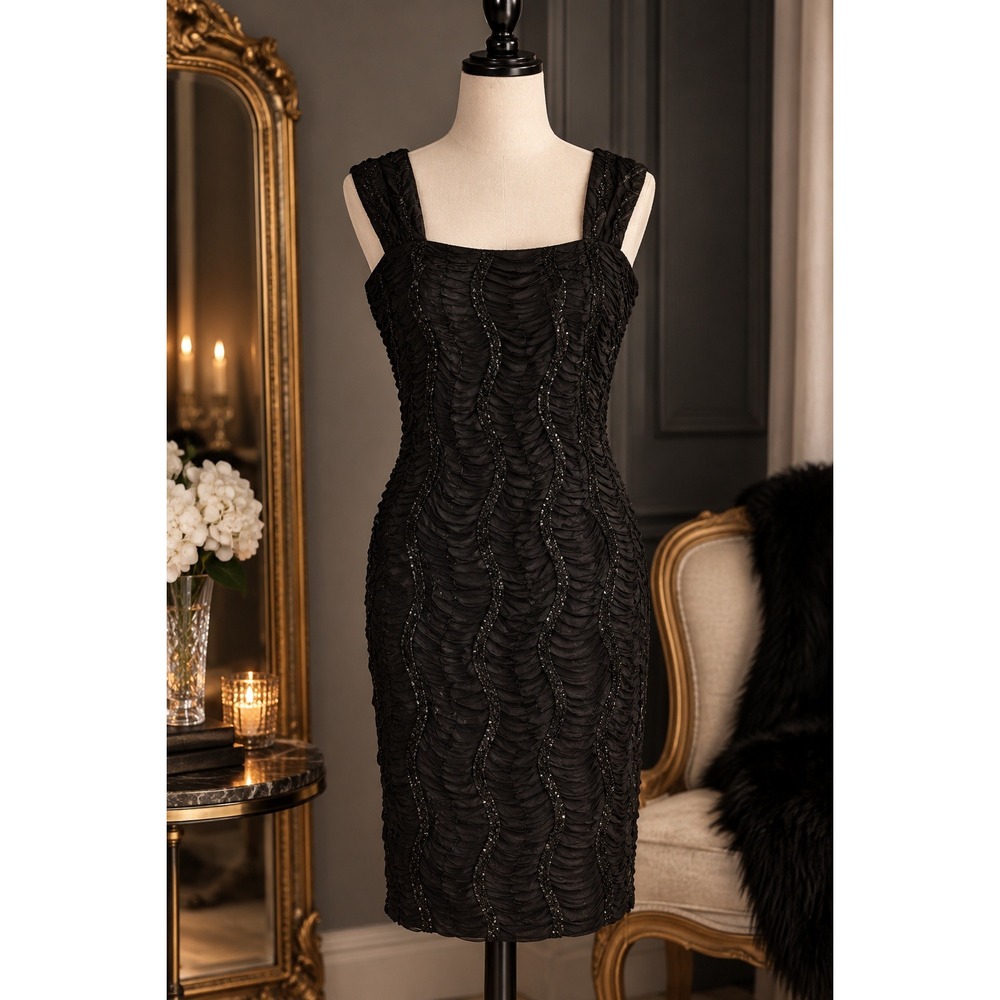 Little Black Dress Textured Sequin Ripple Cocktail Glitter Bodycon Y2K Size S